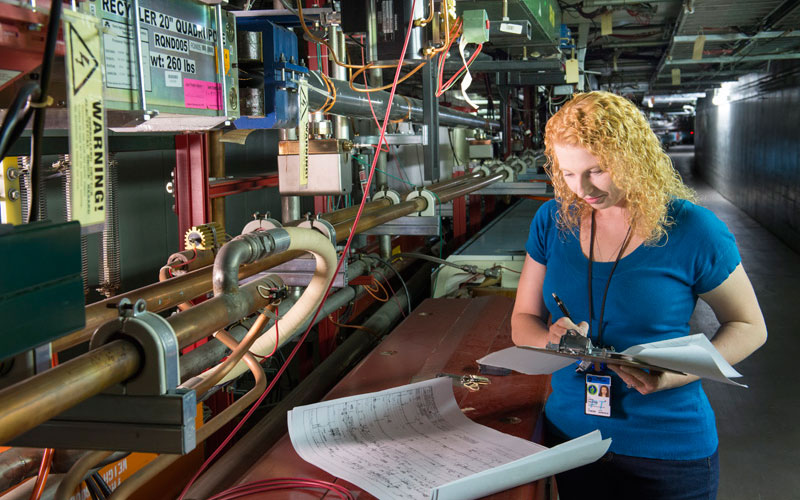 Engineer Linda Valerio working in Main Injector 10 area