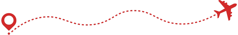 Graphic illustration of a plane leaving its destination with a track behind it.