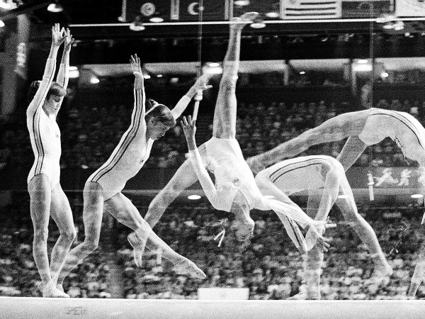 Multiple Exposure of Nadia Comaneci on Beam