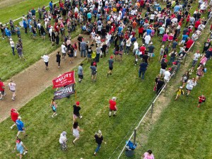 Crowds gather at the Lorain County Fair Grounds in advance of a rally featuring Donald Trump