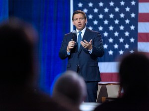 Florida Gov. Ron DeSantis speaks on a book tour in Des Moines