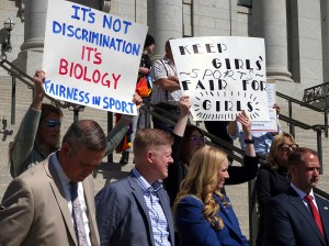 Lawmakers listen as parents speak about the prospect of their children competing against transgender girls in school sports at the Utah State Capitol on March 25, 2022