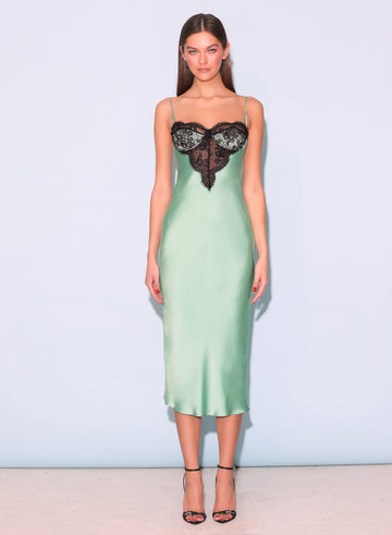 Pixel green - Frankie Lace Cupped Slip Dress | Fleur du Mal