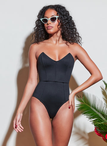 Black - Strapless V-Neck One Piece | Fleur du Mal