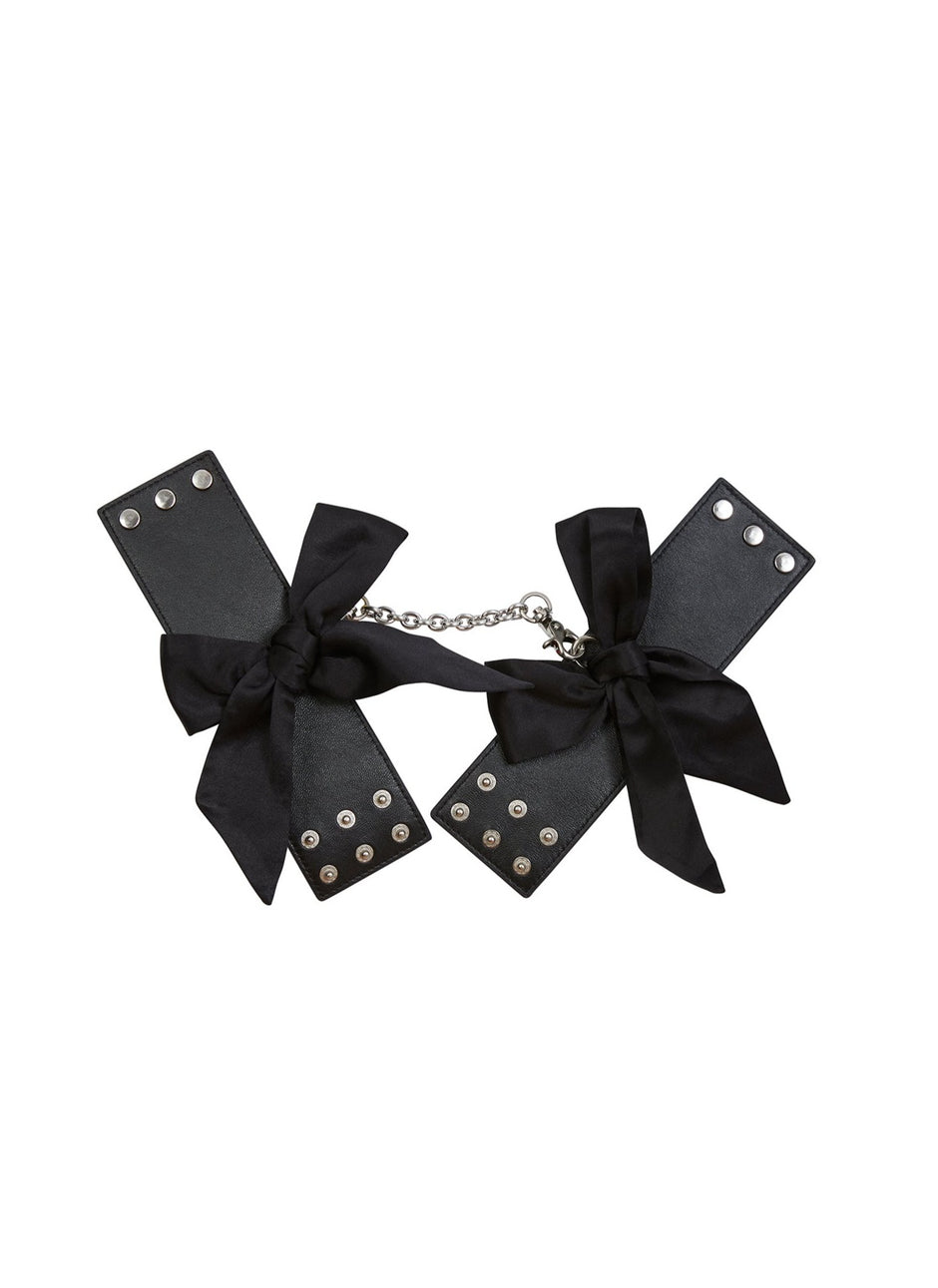 Black - Leather Cuffs with Silk Bows | Fleur du Mal