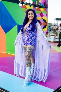 INDIO, CALIFORNIA - APRIL 21: (FOR EDITORIAL USE ONLY) A festival goer attends the 2024 Coachella Valley Music and Arts Festival - Weekend 2 at Empire Polo Club on April 21, 2024 in Indio, California. (Photo by Timothy Norris/Getty Images for Coachella)