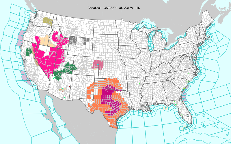 (Graphic) Map of National Red Flag Warnings / Watches