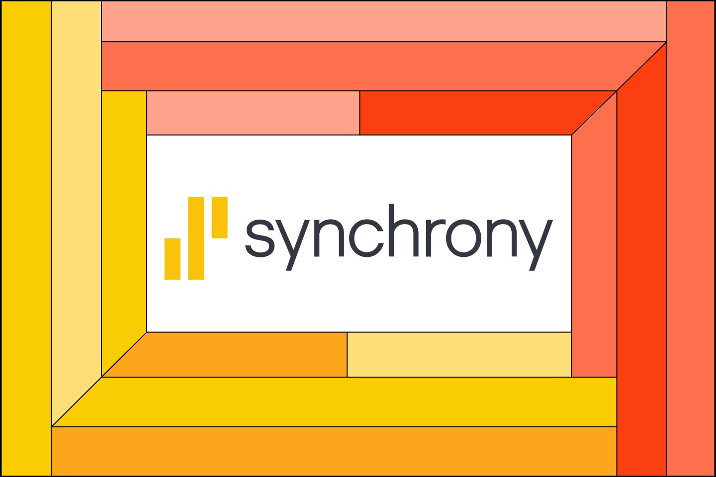 Illustration of the Synchrony bank logo surrounded by a yellow and pink frame.