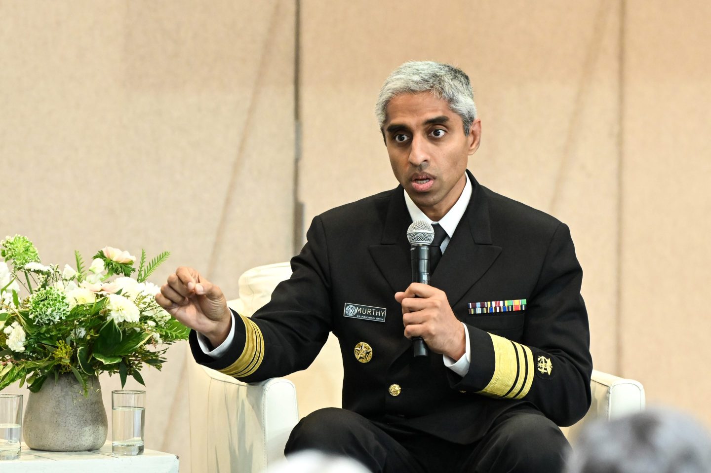 NEW YORK, NEW YORK &#8211; OCTOBER 10: Dr. Vivek H. Murthy speaks onstage at The Archewell Foundation Parents’ Summit: Mental Wellness in the Digital Age during Project Healthy Minds&#8217; World Mental Health Day Festival 2023 at Hudson Yards on October 10, 2023 in New York City. (Photo by Bryan Bedder/Getty Images for Project Healthy Minds)