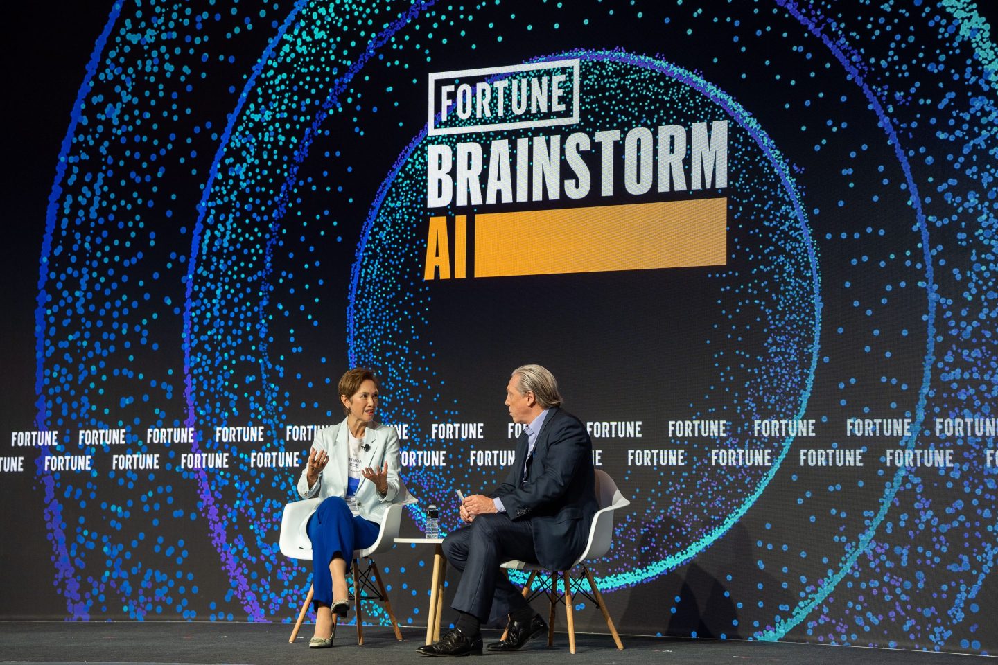 Josephine Teo, Singapore's Minister for Digital Development and Information, with Fortune executive editor for Asia, Clay Chandler. 