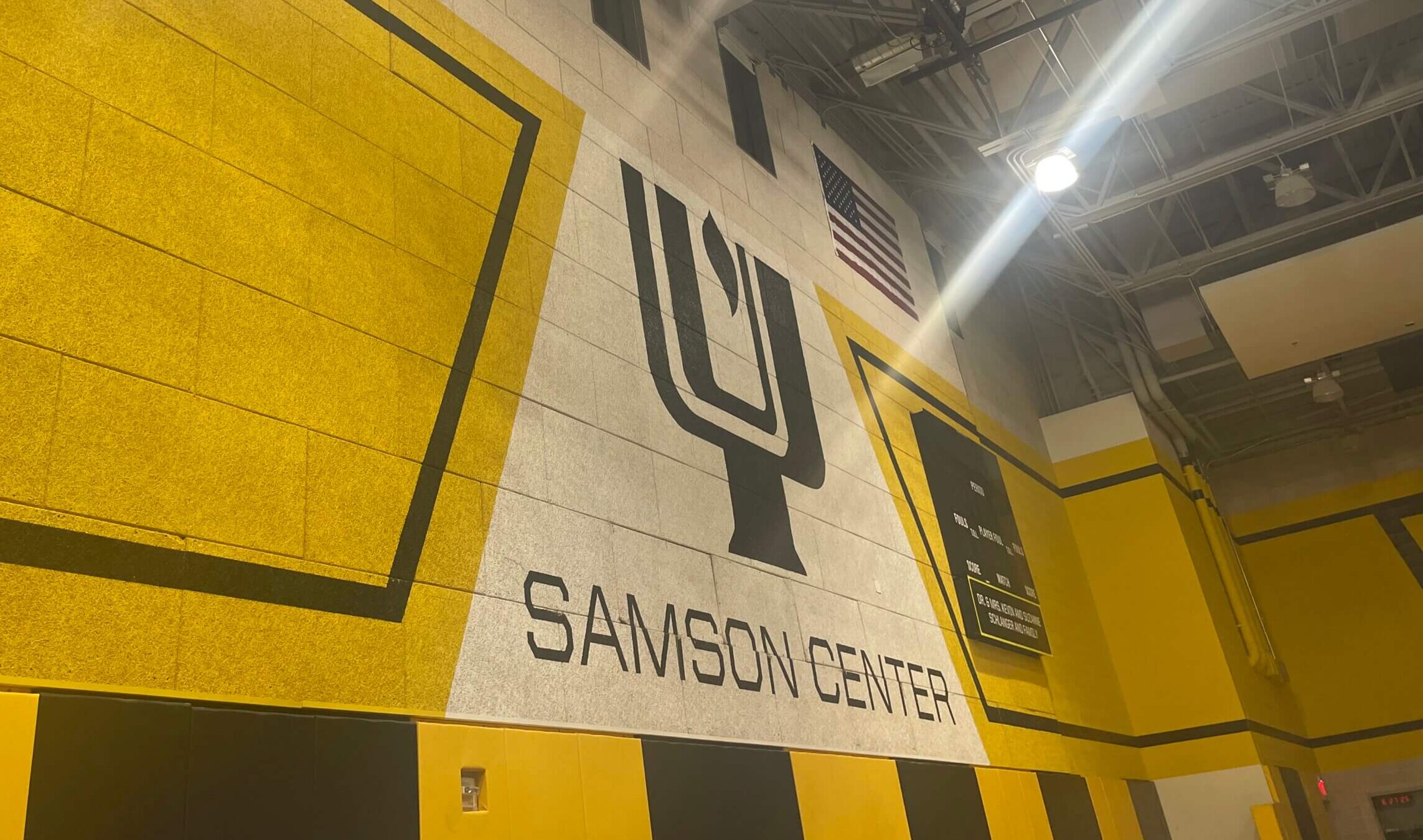 The interior of the boys' gym at Yeshiva University High School in Los Angeles, better known as YULA.