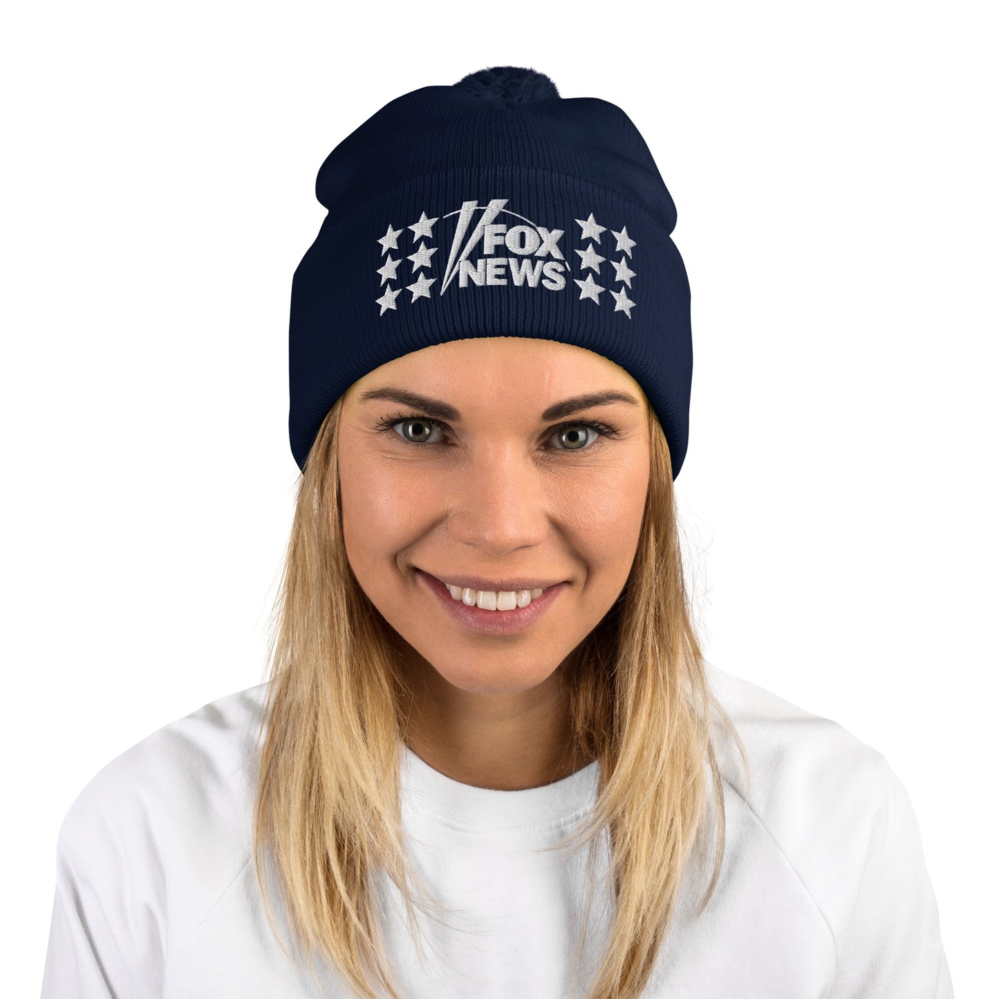 FOX News Embroidered Pom Pom Beanie