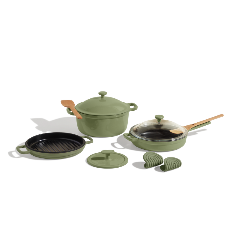 cast iron cookware set - sage - view 1