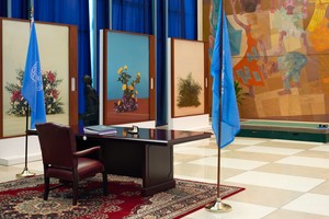 Installation view, Taryn Simon: Paperwork and the Will of Capital, United Nations, 2016 Treaty Event, New York, 2016. Artwork © Taryn Simon. Photo: courtesy the artist and Gagosian