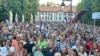 People turn out to protest in Arandjelovac, Serbia, over the renewed plan to develop the lithium mine on July 28. 