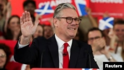 British Labour Party leader Keir Starmer attends a victory party in London early on July 5.