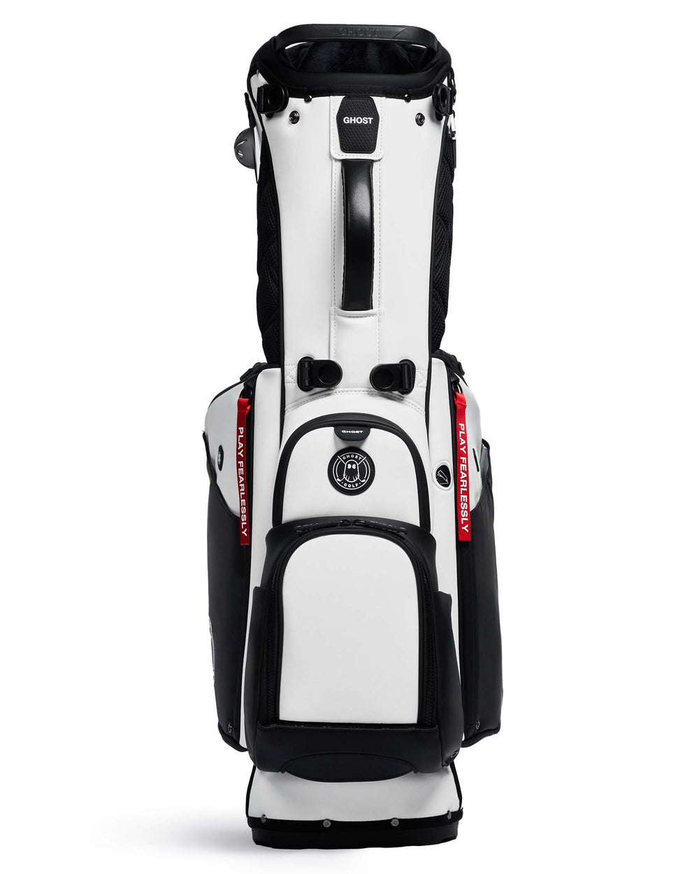 Ghost Golf OREO Black and White Leather Golf Bag with Red Tags