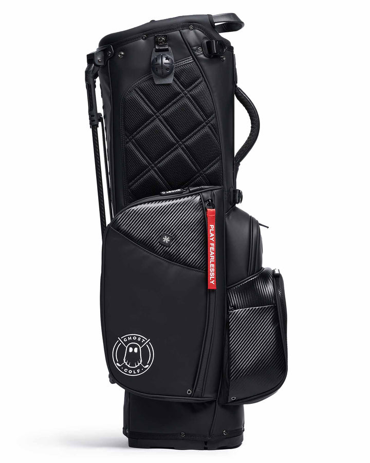 RONIN Black and Carbon Fiber Accents Golf Bag with Red Tags