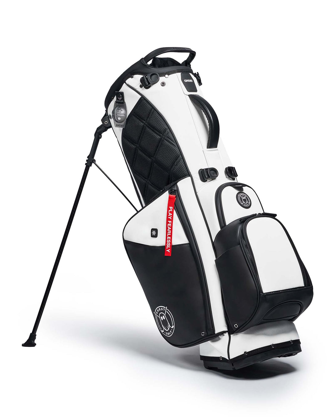 Ghost Golf OREO Black and White Leather Golf Bag with Red Tags