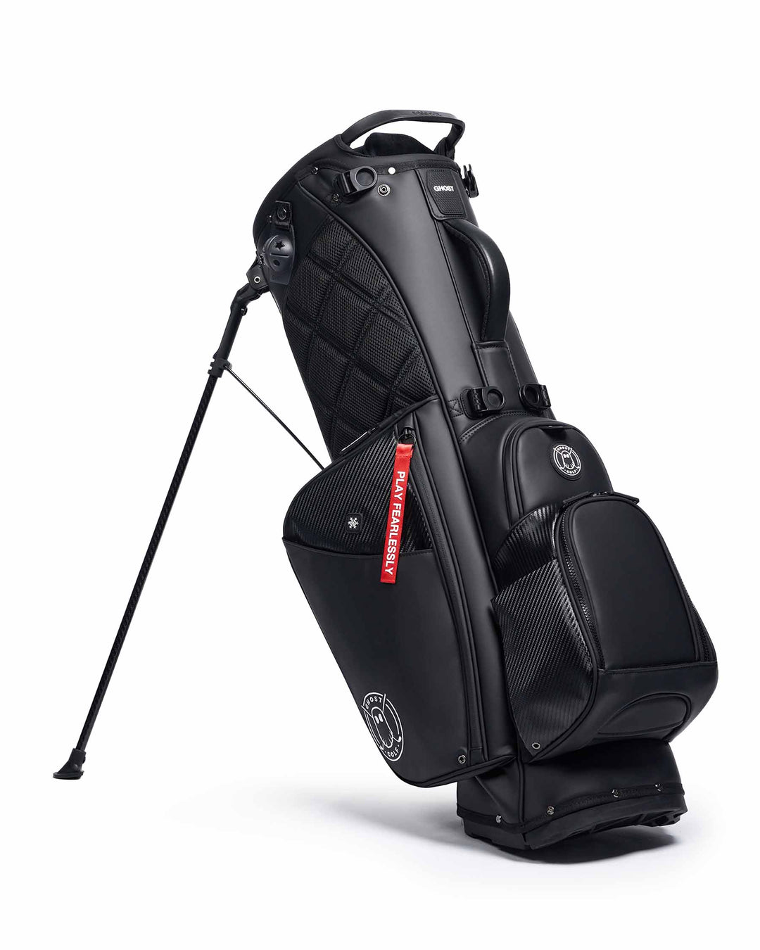 RONIN Black and Carbon Fiber Accents Golf Bag with Red Tags