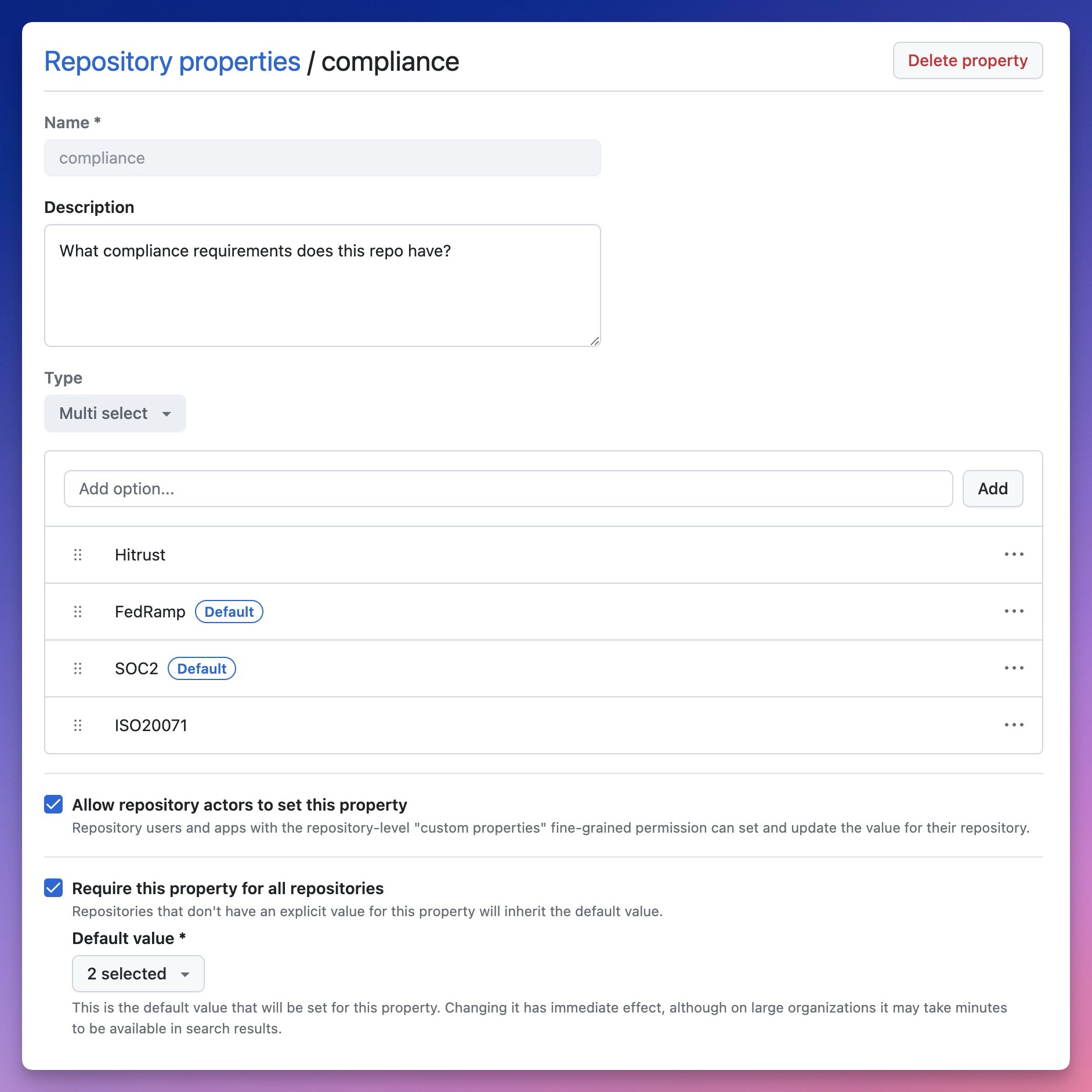 repository properties with multi select