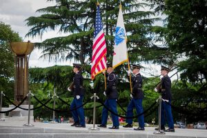 Members of the NC State Army ROTC presetting the nation’s colors during the opening ceremony.