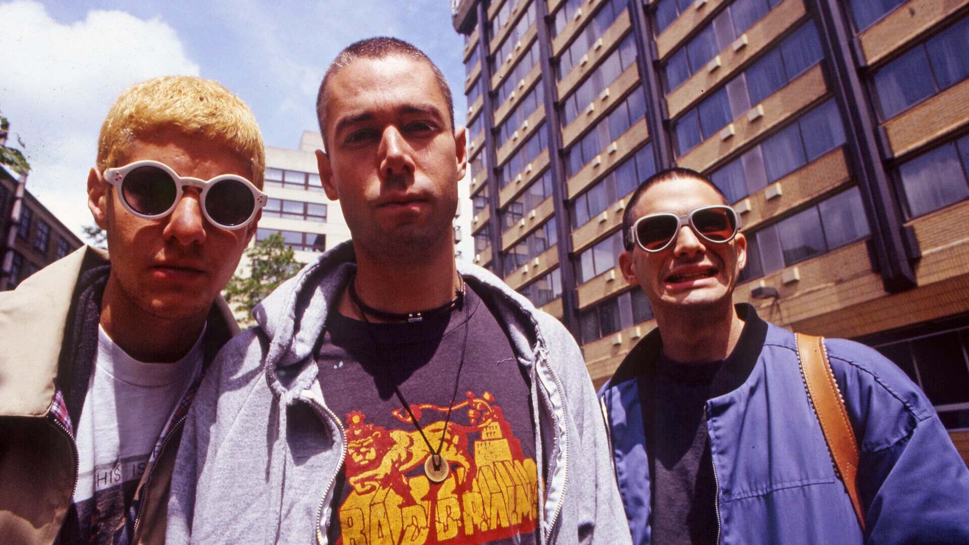 Mike D (Michael Diamond), MCA (Adam Yauch) and Ad-Rock (Adam Horowitz) of the Beastie Boys, group portrait, London, 1993.