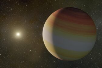 An artist's impression of the cold super-Jupiter, its host star in background. Illustration: UMK