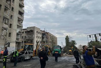 Aftermath of attack in the city center of Kharkiv, Ukraine.