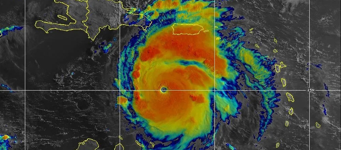 Satellite image of Hurricane Beryl in the Caribbean, a category 5 storm with 165-mph winds as of  8:00 AM on July 2, 2024.