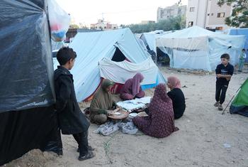 Internally displaced people rest at a camp in Khan Younis, in the south of Gaza. (file)