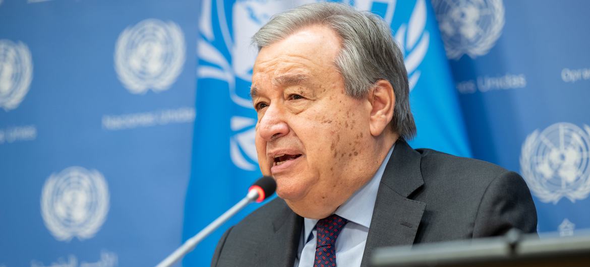 Secretary-General António Guterres briefs reporters after his meeting with Civil Society Organizations on his Climate Acceleration Agenda.