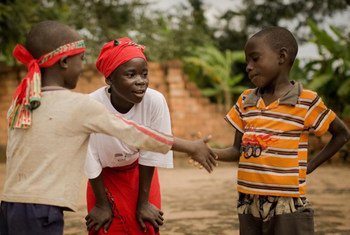 School children take part in an activity to raise awareness about peacebuilding, with support from UNICEF's Learning for Peace programme.