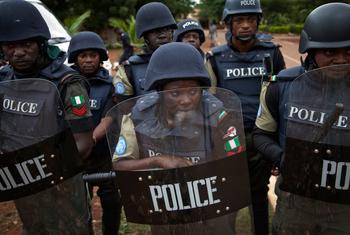 Senegalese and Nigerian UNPOL Officers attend  crowd control training along with Malian Police Officers at a police academy in Bamako, Mali.