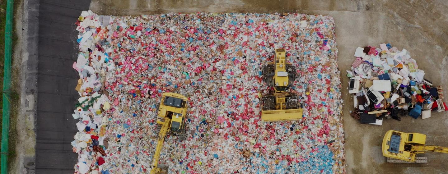 Aerial view of landfill site in Osaki, Japan