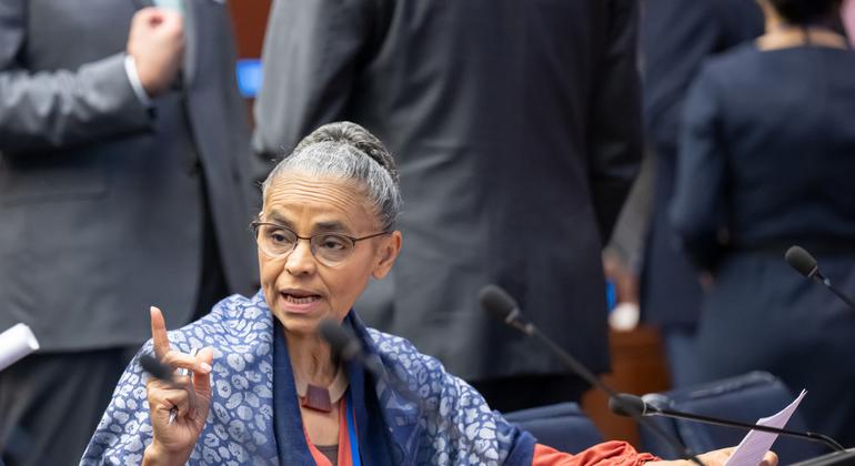 Marina Silva, ministra do Meio Ambiente do Brasil discursa na Cúpula da Ambição Climática da ONU 