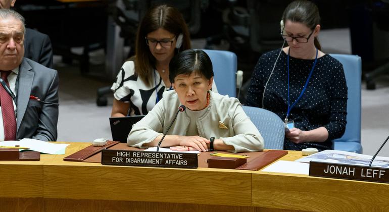 إيزومي ناكاميتسو، الممثلة السامية لشؤون نزع السلاح، تقدم إحاطة أمام مجلس الأمن بشأن كوريا الشمالية.