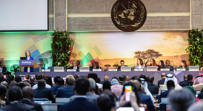  Inger Andersen, Diretora Executiva do Pnuma, discursando durante a abertura do segmento de alto nível na Unea-6