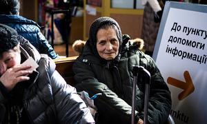 Ukrainians fleeing the conflict arrive at Rzeszow train station in Poland.