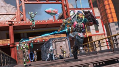 Captura de pantalla de APEX Legends que muestra a un grupo de personajes combatiendo