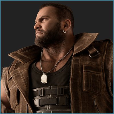 Arte promocional de Final Fantasy VII Rebirth que muestra a Barret.