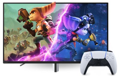 Monitor de PC y control DualSense de Ratchet y Clank: Una dimensión aparte