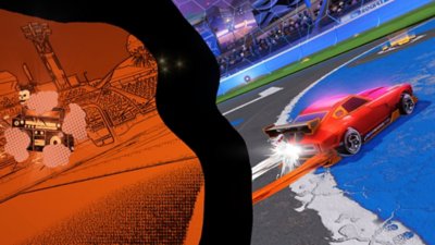 Rocket League – Capture d'écran montrant une voiture rouge dans le stade