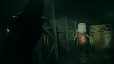 Alan Wake 2: Night Springs screenshot showing an enemy dressed as a coffee flask
