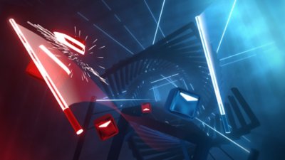 ภาพหน้าจอ Beat Saber แสดงให้เห็นเกมเพลย์