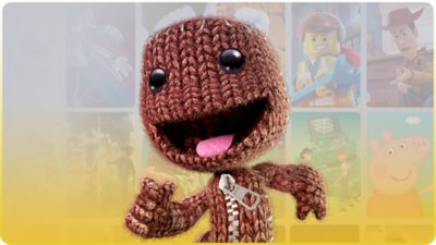 صور ترويجية لـ PS Plus تظهر بها صورة فنية أساسية للعبة Sackboy: A Big Adventure.