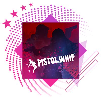 Image de présentation des meilleurs jeux de rythme, avec des illustrations et du gameplay clés de Pistol Whip