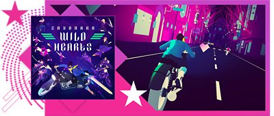 Bild der besten Rhythmusspiele mit den wichtigsten Grafiken und Gameplay-Elementen von Sayonara Wild Hearts.