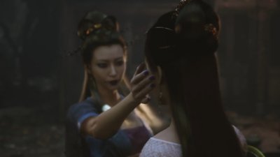 Black Myth: Wukong – snímek obrazovky zobrazující dvě NPC