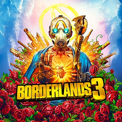 Üç parmağını kaldırmış bir karakteri gösteren Borderlands 3 ana görseli.